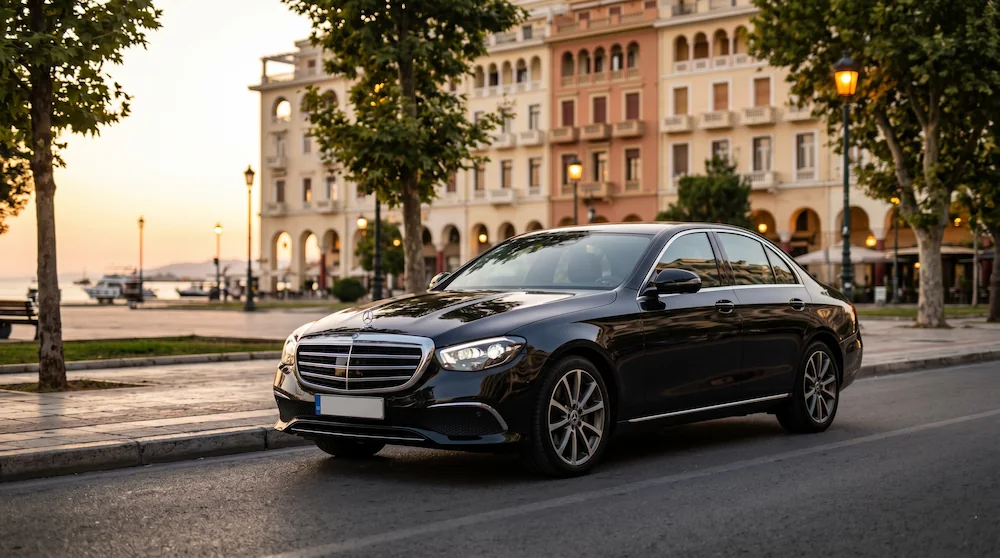 Mercedes E-Class transfer vehicle — Business class executive sedan from MTG Travel fleet in Thessaloniki