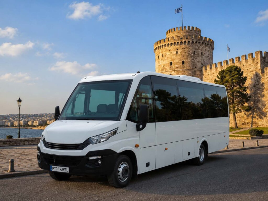 19-seat Mini Coach transfer vehicle — Coach class from the MTG Travel fleet in Thessaloniki